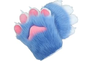 ZFKJERS Cosplay Tier Katze Wolf Hund Fuchs Fursuit Pfoten Krallen Handschuhe Kostümzubehör für Erwachsene (Blau)