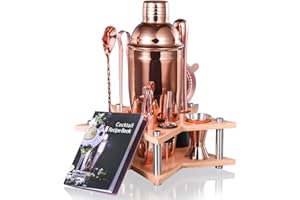 Cocktail Shaker Set,Esmula 750ML 10 Teiliges Edelstahl Barkeeper Kit Geschenk für Männer, Frauen, Freunde, Home Stylish Bar Tool Set mit Cocktail Rezeptheft (Roségold-Titanbeschichtet)