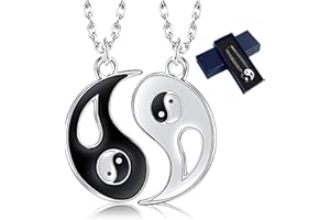 ZoneYan Collier ying yang, Bijoux 2pc Collier Pendentif Tai Chi Yin Yang Puzzle Séparable Amitié Amour Couple Alliage Chaine Homme Femme Cadeau(White&Black)