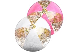 YEAMLTE Ballon de Plage Gonflable, 2 PCS Glitter de Plage, Sequin Beach Balls, Confetti Beach Balls, Portable Ballon Gonflable Piscine, pour Été, Piscine, Fête (Rose + blanc)