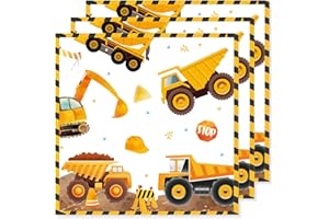 ParPix 20 Stück Bagger Servietten, 33x33cm, Baustelle, Traktor Kindergeburtstag, Einweg Partygeschirr Papierservietten, Geburtstag Jungen Mädchen