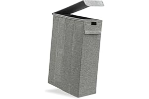 DuneDesign 20 cm Schmaler Wäschekorb mit Deckel - 50L Stabiler Holzrahmen - 20x40x60 Wäschesammler Schmal - Wäschetonne mit Deckel Grau - Wäschebox für Schmutzwäsche - Wäsche Nischenregal 20 cm Breit