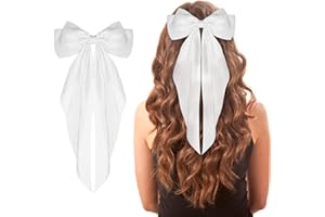 WLLHYF Haarspangen mit großer Schleife langer Schwanz französisches Band Haarnadeln weiche seidige Satin-Haarspange Metall-Bogenknoten-Clips Accessoires der 90er Jahre für Frauen Mädchen (Weiß)