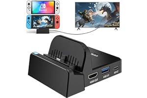 VIXLW VIXLM Station d'accueil TV pour Nintendo Switch/OLED, Station d'accueil Portable avec Adaptateur HDMI 4K, Port de données de Type C, Port USB 3.0, Remplacement de la Station d'accueil Officielle