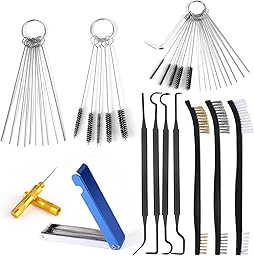 Carburetor Cleaning Kit, 3 Double Head Brushes 32 Needles 10 Nylon Brushes 4 Hooks 1 Scraper 1 Wrench Jet Cleaner for Spray Carburettor Motorcycle Engine Airbrush Throttle Body Torch Tip Carb Tool