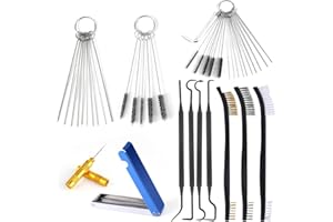 Carburetor Cleaning Kit, 3 Double Head Brushes 32 Needles 10 Nylon Brushes 4 Hooks 1 Scraper 1 Wrench Jet Cleaner for Spray Carburettor Motorcycle Engine Airbrush Throttle Body Torch Tip Carb Tool