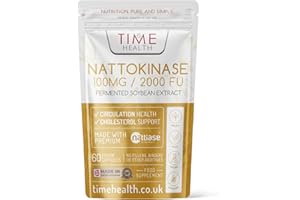 TIME HEALTH New: Nattokinase - 60 Capsules - 2000 FU / 100mg - Nattiase® Natural Fermented Soybean Extract - Enzyme from Japanese Natto - UK Made - GMP Standards - Zero Additives (60 Count (Pack of 1))
