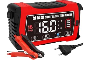 Bilbatteriladdare, 16 A, 6 V/12 V/24 V, helautomatisk smart, LiFePO4-laddare, LCD-skärm, temperaturkompensation, reparationsläge, billaddare
