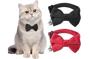 ASWEWAMT 2 Pcs Velvet Cat Collar with Bell and Bowtie, Adjustable Breakaway Kitten Collars Puppy Bow Tie Collar Basic Solid Wedding Cat Bow Tie Collar for Small Pets