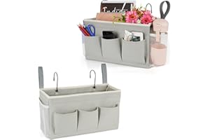 Lilithye Bedside Caddy Organizer with Fixed Straps & Water Bottle Holder for Home, College Dorm, Bunk Bed, Hospital & Crib Bed Rails (2 pcs, Grey)