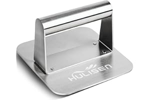 HULISEN Stainless Steel Burger Press, Heavy Duty Burger Smasher, Griddle Accessories Kit-Perfect for Flat Top Griddle Grill Cooking, 5.5 Inch Square Grill Press