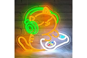Lxmoneon Katze Spielt Spiel Neon Schild, Gaming Katze Neonschild für Wanddekoration, Gaming Led Schild, Katze Neon Schild, Katze Neon Licht für Schlafzimmer Spielzimmer Party Geschäft Geschenk
