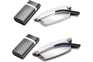 Amorays 2 Paar Faltbare metal Lesebrille Mini Tragbare Lesebrillen with Hartschalen-Etui Anti-Blaulicht für Damen und Herren 1166