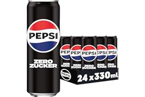 ‎PEPSI Pepsi Zero Zucker, Das zuckerfreie Erfrischungsgetränk von Pepsi ohne Kalorien, Koffeinhaltige Cola in der Dose, EINWEG Dose (24 x 0,33 l) (Verpackungsdesign kann abweichen)