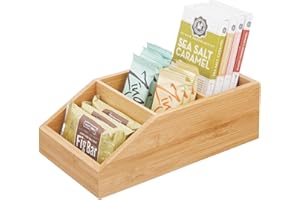 mDesign Kuchenne pudełko do przechowywania, otwarta górna taca do przechowywania z uchwytami, drewniane pudełko z 3 sekcjami, do stosowania jako organizer do szafek i półek, naturalne