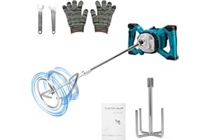 HEBERUCK Batidora de mortero de color compatible con batería Makita, 3200 W, sin escobillas, agitador de mortero de color con 2 varillas (transmisión de 6 velocidades, máx. 680 r/min, sin batería)