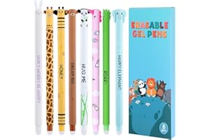 Thboxes 8 Stück Radierbarer Kugelschreiber, 0,7mm, Gelstifte mit Tiermotiven, Tintenroller, Ideal als Geschenk zu Valentinstag, Ostern, Einschulung, für Schule & Bürobedarf, Bunt