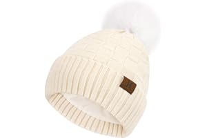 ZASFOU Damskie zimowe czapki beanie dzianinowe w kratę pompony czapki luźna polarowa podszewka damska czapka czaszka czapka na zimną pogodę prezenty dla kobiet