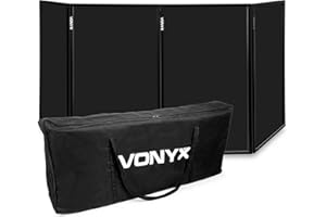 Vonyx DB2B Façade DJ Pliable avec Housse, 4 Panneaux 280 x 120 cm, Structure Métallique Noire avec Tissu Lycra Noir, Idéal pour les DJ Mobiles