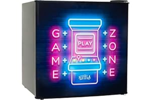 Kuhla Table Top Mini Fridge with Ice Box 45 Litre Adjustable Thermostat, Door Racks & Removable Shelf, Small Drinks Fridge Gamer Design Black KTTF0E6B-1019