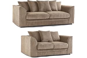 SOFASELECTIONUK LTD Jumbo Cord Scatter Back 3 and 2 Seater Sofa Sets Supreme Comfort Duo Dylan Beige Soft Cord Settee Collection For Your Living Space with Double the Style and Comfort (Beige, 3+2 Seater)
