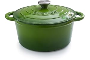 Cast Iron Pot with Lid – Non-Stick Ovenproof Enamelled Casserole Pot – Sturdy Dutch Oven Cookware – Green, 4.7L, 24cm – by Nuovva