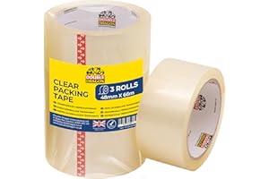 Double Dragon Clear Packaging Tape – 48mm wide, 66m long (3 Rolls) | Heavy Duty Parcel Cellotape | Secure Sticky Sealing Tape for Parcel Boxes, Moving Boxes, Large Postal Bags & long-term storage