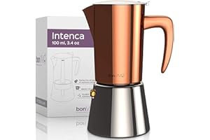 bonVIVO Moka Pot - 2 Cup Intenca Stainless Steel Espresso Maker w/Copper Finish - Stove Top Italian Coffee Maker - 100ml Cup Coffee Pot - Gifts for Men and Women