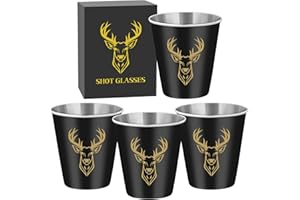LKKCHER NOVELTY Set di 4 bicchierini da liquore in acciaio inox da 70 ml, design a testa di cervo dorato, con scatola regalo con logo, per alcolici, espresso, tequila e dessert, durevoli e riutilizzabili, regali per