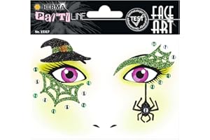 HERMA 15317 - Adhesivo decorativo para la cara de bruja, dermatológicamente probado, despegable, tatuajes temporales, pintura con purpurina para carnaval, Halloween, niños y adultos, multicolor