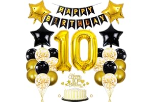 JXUZH 10 Geburtstag Deko Junge Mädchen Luftballon 10.geburtstag Deko Schwarz Gold Geburtstagsdeko 10 Jahre Luftballon Gold 10 Jahre Geburtstagdeko Deko 10 Geburtstag Junge Luftballons (schwarze Gold 10)