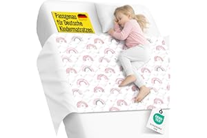 SpielLieb® Bettunterlage wasserdicht Kinder | Atmungsaktive Inkontinenzunterlage waschbar mit Einschlagtuch | Oeko-TEX Zertifiziert | Perfekt passend für deutsche Einzel- & Kinderbetten (Regenbogen)