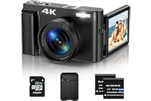 UMIPYIZA Digitalkamera, 4K 48MP Autofokus Kamera Fotokamera mit 32GB Karte, 2.7'' 180° Filp-Bildschirm Vlogging Kamera für YouTube 16x Zoom mit Blitz Fotoapparat, Kompaktkamera für Teens Anfänger Erwachsene