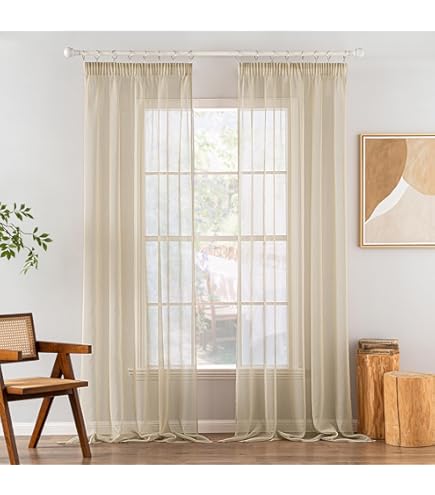 HongYa 1 gordijn, eenkleurig, met plooiband, eenvoudige installatie, transparant, decoratie voor woonkamer, slaapkamer, eenvoudig en natuurlijk, wit, H/L 225/145 cm