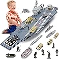 deAO Aircraft Carrier Models with Small Scale Model Planes, Trucks, Helicopter, Tank, Submarine, Battleships, Action Figures Present Gift for Boys