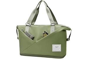 FIORETTO Womens Expandable Travel Bag Duffle Bag with Laptop Compartment, Water Resistant Gym Bag Weekend Bag Overnight Hospital Bag Holdall with Shoes Compartment & Wet Pocket Olive Green