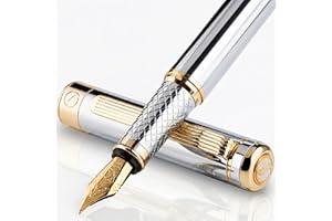 Scriveiner Stylo Plume Chrome Argent – Superbe Stylo avec Finition Plaqué or véritable, Plume Schmidt (Large), Coffret Idéal pour Homme et Femme, Professionnel, Directeur, Bureau, Beau Stylo