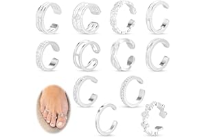 Tyqour 12PCS Toe Ring Toe Rings for Women Silver Summer Adjustable Toe Rings Set, Simple Style Beach Foot Jewelry Set