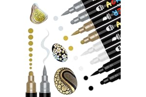 Tesquio Acrylstifte für Steine Wasserfest Dual Brush Tip 8pcs Metallic Marker Stifte Set Steine Bemalen Multimarker Acrylmarker für Holz, Leinwand, Glas, Papier, Keramik Vier Farben