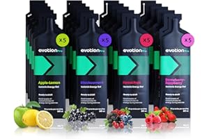 EVOTION PRO HEALTHLINE NUTRITION EVOTION PRO Gel Energetique - Isotonique, Lot de 20 á 60ml, D'hydratation adéquat, Activer votre Esprit et vos Muscles, Gel à Base de Maltodextrine, Vegane, Assortiment de Fruits