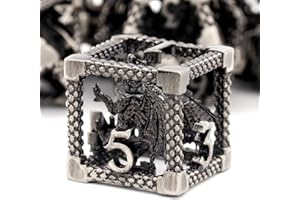 HNCCESG DND Würfel, Metall Spielwürfel Dungeons and Dragons Würfel Set Hohle 3D Drachen D&D Würfel Polyedrische Würfelset für Pathfinder MTG RPG DND Dice Set W20 W12 W10 W8 W6 W4 (3D-Silber)