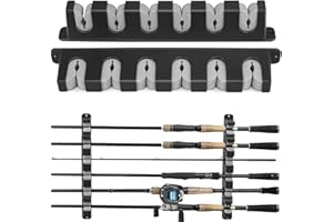 THKFISH Porta Canne da Pesca da Muro, Supporti Orizzontali per Garage e Negozi di Barche - 6 Combo, 1 Paio A-Grigio