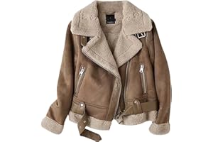 ZRYAZQ Jacke Damen Wildleder Kurz Winterjacke Damen Warm Gefüttert Teddyjacke Damen Winter Revers Bikerjacke Vintage Dicke Wintermantel Elegant Thermo Jacken Fellkragen Mantel Reißverschlußtaschen