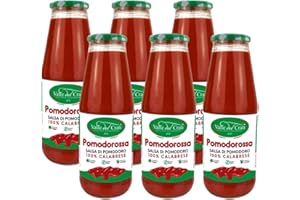 VALLE DEL CRATI ECCELLENZE GASTRONOMICHE DAL 1998 Salsa de Tomate 100% Italiana, 6 Botellas | Puré de Tomate Natural Vegano y Sin Gluten | Ideal para Pasta, Salsas, Pizza, Carne y Pescado | Listo en 5 Minutos | 6 botellas de 720 cada una