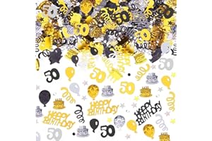 AIVEKE Konfetti 50. Geburtstag Tischdeko - Happy Birthday Streudeko Gold Schwarz, Partydekorationen für Luftschlangen Geburtstage Partys, 15g