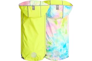 GF Pet Reversible Raincoat - Regenjacke- wasserdichte Hundebekleidung- Größe L Hundemantel Rückenlänge 46cm- Neongelb mit Krawattenfärbung