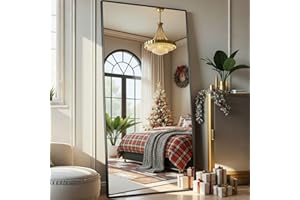 ‎APLANCEE Aplancee Standspiegel, 165x60cm, Ganzkörperspiegel mit Schwarz Metallrahmen zum Anlehnen oder Aufhängen an die Wand，großer Fußboden Spiegel für Ankleidezimmer, Wohnzimmer und Schlafzimmer