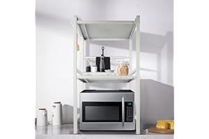 XDAILUYYDS Mikrowellen Regal, Ofengestell, 2-lagiges Erweiterbares Mikrowellenständer, Mikrowellenhalter Organizer, Küchenregal Stehend, Arbeitsplatte Küche mit Haken. (weiß)