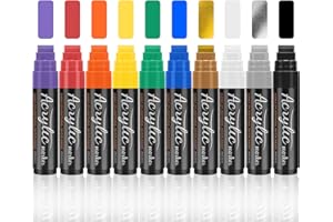 ‎HIGSPE 10 Farben 15mm Acrylstifte Breit, 3-in-1 Jumbo Acrylfarben Graffiti Stifte Acrylmarker für Steine Wasserfest, Permanent Marker Fein zum Bemalen Holz Glas Karton Blumentopf Körper Straßenkünstler