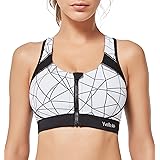 Yvette Women Racerback Sports Bras for High Impact Workout Fitness Front Zip Closure Wirless, Plus Size